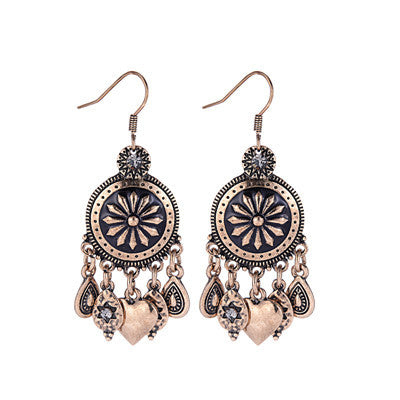 Mandala Heart Tassel Earrings